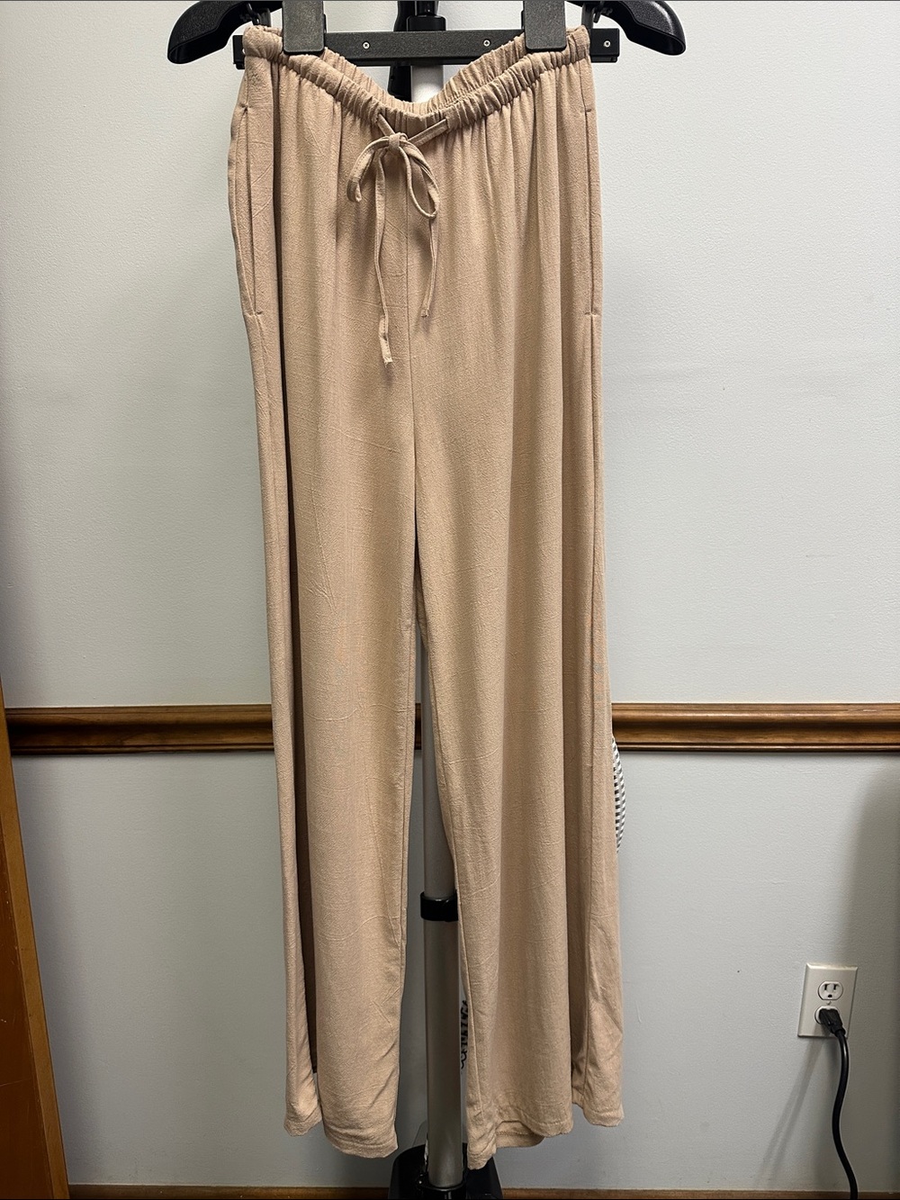 Beige Drawstring Wide-Leg linen blend Pants